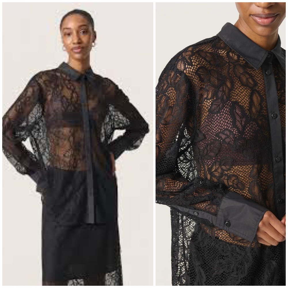 Soaked Nylah Black Lace Button Down Blouse Size M EUC